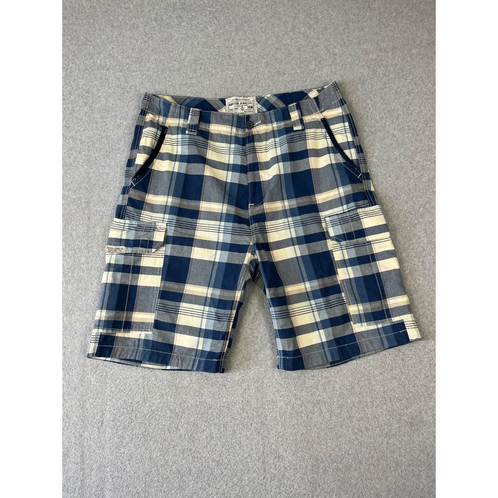 Nautica Bermuda Shorts Mens 36โ Blue White Plaid Loose Fit Golf 10" Inseam